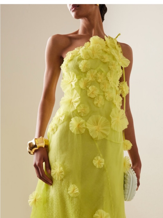 Rachel Gilbert Dresses & Skirts - Rachel Gilbert Lime One-Shoulder Floral Appliqué Midi Dress
